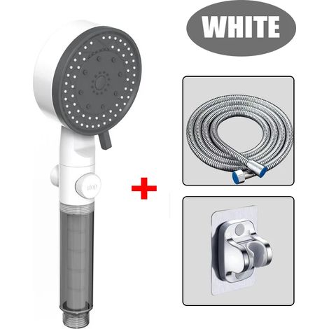 Ensemble blanc - Pommeau de douche - 22,5 cm (8,85 po) - 10 jets - Filtre haute pression - Arrêt automatique - Douchette à main économique - Accessoires de salle de bain (1/5)