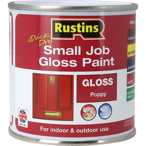 Rustins GPPOW250 Quick-Dry Small Job Gloss Paint in Poppy Red, 250ml