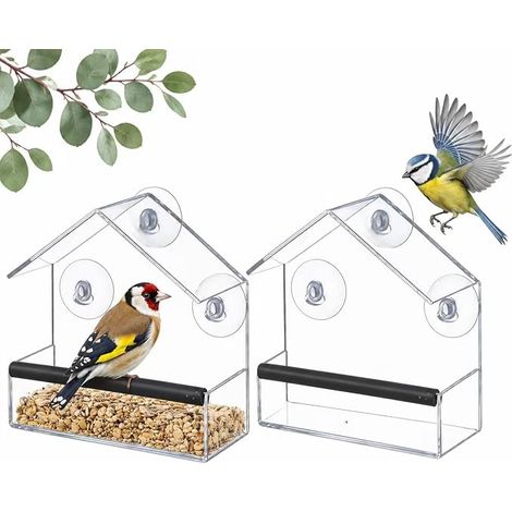 Lot de 2 mangeoires pour oiseaux - Pour fenêtre - En acrylique transparent - 15 x 6 x 15 cm (1/5)