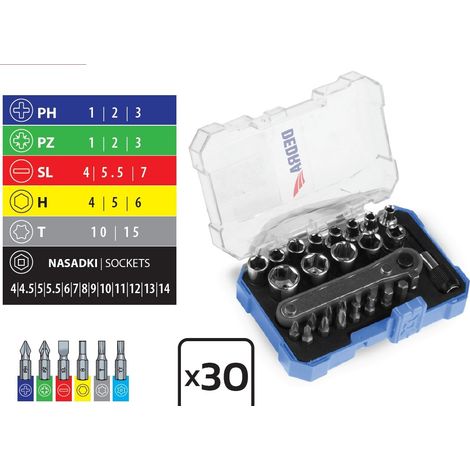 Llaves y dados dedra acero S2 caja plástico 30 piezas