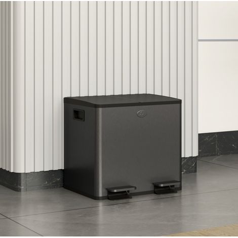 Mülleimer 2 x 15 L mit Pedal Soft-Close Edelstahl OKMYHOME (1/4)