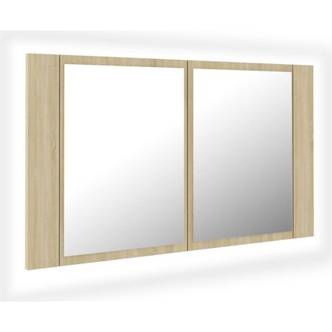 Armoire de salle de bain à miroir à LED Chêne sonoma 80x12x45 (1/5)