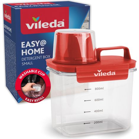 Boîte à lessive 1100 ml rouge avec verre doseur - Distributeur de rangement hermétique pour lessive en poudre - Récipient compact pour buanderie (1/5)