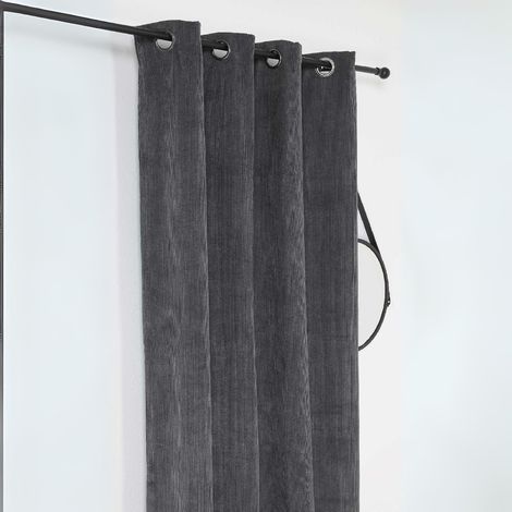 Rideau obscurcissant et isolant en velours côtelé Gris Foncé 140x260 cm (1/3)