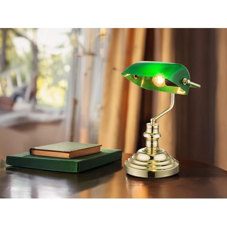 Retro LED Schreibtischleuchte Messing mit Acrylschirm Grün, Höhe 36cm (1/5)