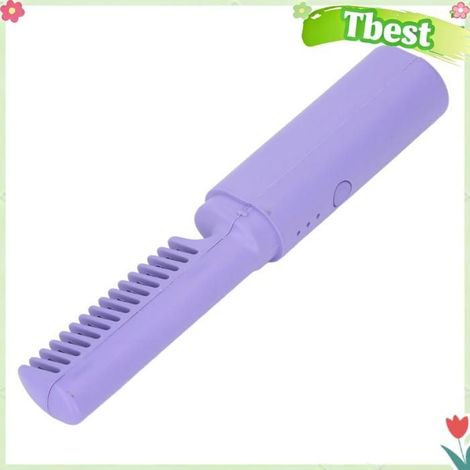 Tbest Lisseur à cheveux Lisseur cheveux peigne brosse sans fil Mini bigoudi électrique Rechargeable pour hygiene brosse Violette (1/5)