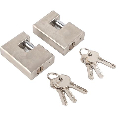 Cadenas 2 Pièces, Quincaillerie en Acier Massif trempé, Serrure Monobloc Rectangulaire avec 6 Clés, pour Porte de Garage et Maison (1/5)