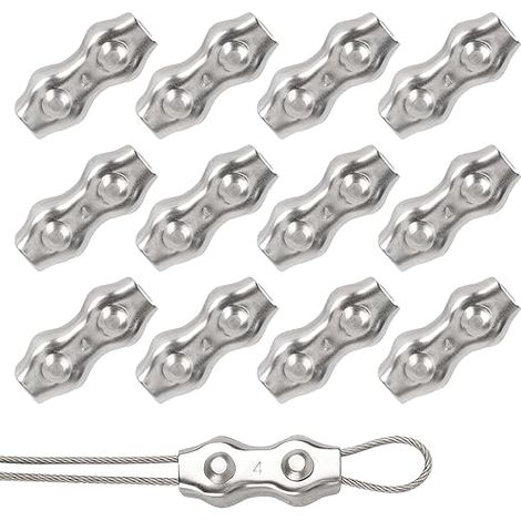 Abrazadera dúplex 12 piezas Abrazadera de cuerda Clip de cable de acero inoxidable 304 Abrazadera de cable M4 Abrazadera de cable de acero de 4 mm para tendedero Tendedero Toldo Cercas temporales fija (1/5)