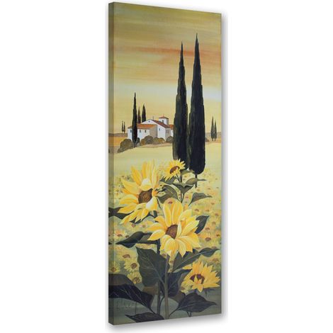 Tableau sur toile Tournesols sur fond de maison 30x90 (1/5)