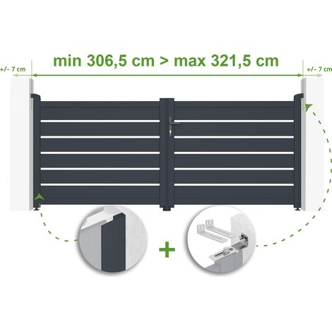 Portail battant ajustable en largeur VOGEL 3m H.120cm Aluminium Gris Anthracite (1/4)