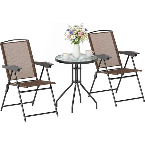 Outsunny Set Mobili da Giardino 3 Pz con Tavolino e 2 Sedie Pieghevoli