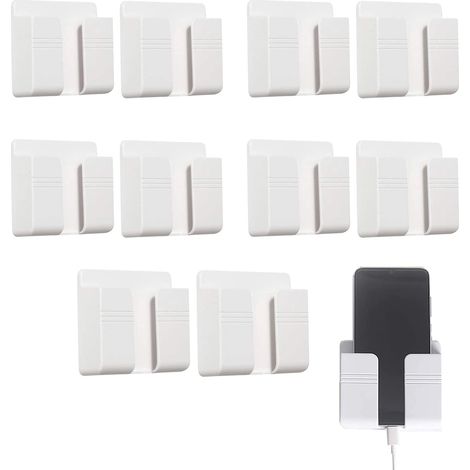 10 Pièces Boîtes de Rangement Murales Plastique pour Télécommandes Support de Téléphone Portable Mural sans Endommager Auto-adhésif for Mobile Phone Charging Stand, Remote Control Storage Box - Blanc (1/5)