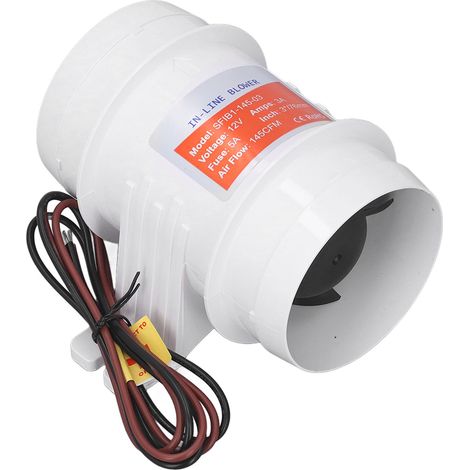 Souffleur en ligne haute efficacité de 3 pouces, 145 CFM, 12 V, adapté aux souffleurs de cale des navires, camping-cars, yachts et autres applications marines. (1/5)