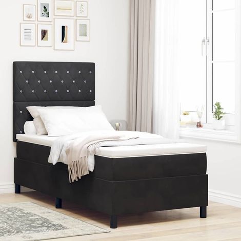 Cama tipo Box Spring con colchón Negro 90 x 200 cm Terciopelo (1/5)