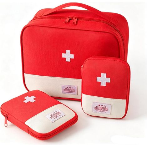 3er Set Medikamententasche Reiseapotheke Erste Hilfe Tasche Leer Wasserdicht Rot