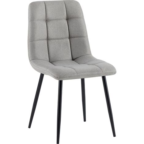 Chaise de salle à manger x1 coutures forme carrées en tissu gris clair pieds en métal noir 100001978 (1/5)