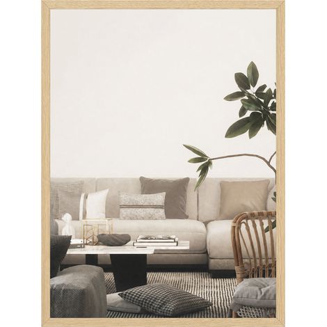 Miroir mural rectangulaire 80 x 60 cm. cadre en bois naturel. idéal pour la salle de bain. salon ou chambre (1/5)