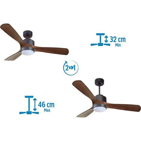 Twist , Ventilateur déstratificateur d'air, pales bois sombres 132 Cm, moteur chrome sans lumière (1/5)