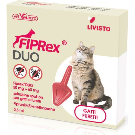 Fiprex Duo 1 pipette Spot-on contre les puces, tiques, poux et acariens pour chats et furets