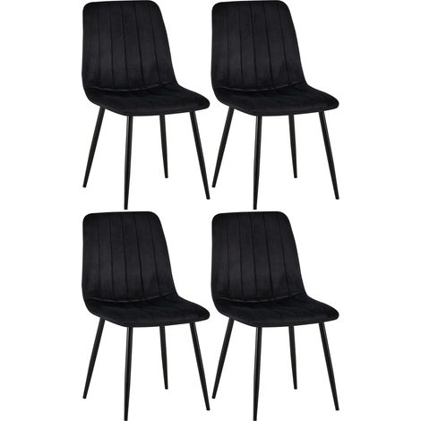 Lot de 4 chaises de salle à manger coutures décoratives vertical en tissu noir et métal noir 100001863 (1/5)