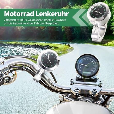 Horloge de guidon universelle pour moto, accessoire de vélo, couleur argent, étanche, avec veilleuse.