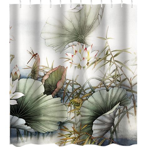Rideau De Douche - Polyester Imperméable - 180 X 180 Cm - Motif Plante Fleur - Pour Salle De Bain - 1 Pièce (1/5)