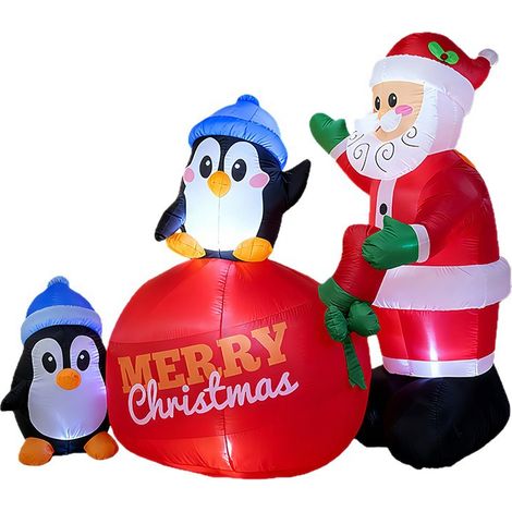 Décoration gonflable de Noël 2 m, Père Noël avec pingouins et éclairage LED pour jardin, cour et extérieur (1/5)