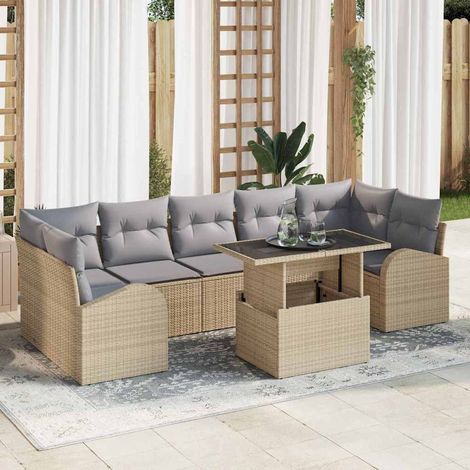 Garten-Sofa-Set mit Kissen 8 pcs Beige Poly Rattan