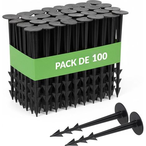 Lot de 100 - Piquet De Fixation - Piquet De Jardin - Pour Tissu Anti Mauvaises Herbes Et Bâche - Résistant À L&39humidité - Noir - 12,5cm (1/5)