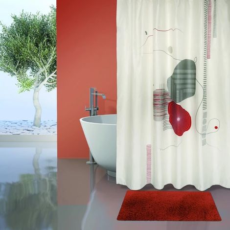 Lot d'un rideau de douche Teiva et d'un tapis Microfibre terracotta (1/4)