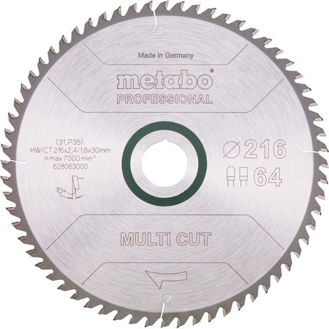 Metabo Kreissägeblatt multi cut - professional 216 x 30 x 2,4/1,6, 64 Zähne, Spanwinkel 10° (1/2)