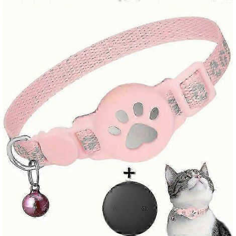 GPS-Tracker für Katzen ohne monatliche Gebühren, kompatibel mit Airtag und Android-Geräten, reflektierendes, wasserdichtes Halsband mit Sicherheitsverschluss Rosa und Schwarz (1/5)