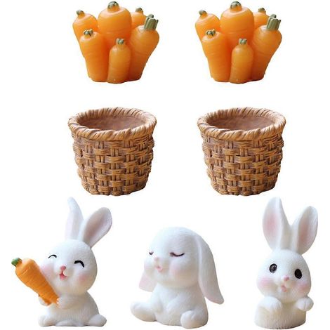 Lot de 7 figurines de lapins de Pâques en radis, décoration miniature pour paysage et intérieur, style varié-4.20X3.00X3.00CM-Orange (1/3)