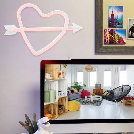 Adorable lampe murale décorative LED en forme de cœur pour chambre ou dortoir (rouge) (1/5)