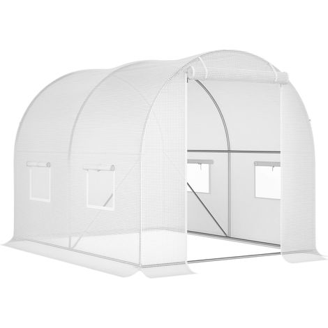 Serre Tunnel Jardin 6 m² 3x2x1,9m, Châssis Acier Galvanisé Ø2,4cm Bâche PE Porte Fenêtres Blanc