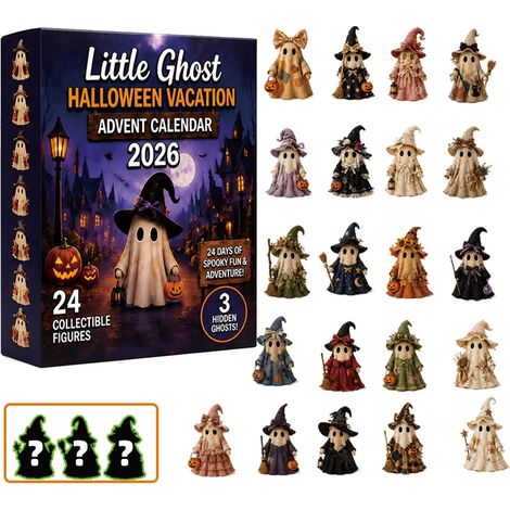Calendrier de l'Avent Halloween 2026 Petit Fantôme, 24 Figurines Mini Fantôme à Collectionner avec Boîte d'Affichage LED, 3 Fantômes Mystères Cachés, Déco Cadeau Halloween (1/5)