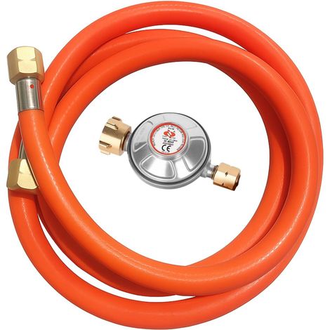 Régulateur de gaz avec détendeur 50 mbar, ensemble tuyau de gaz avec détendeur, tuyau de gaz 150 cm 1/4" filetage gauche pression de service, régulateur de gaz à basse pression accessoire pour camping (1/5)