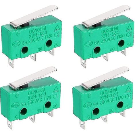 Interrupteur micro Kw4-3z-3 SPDT sans NC, 3 broches, momentané, type levier droit court, vert (4 pièces) (1/4)