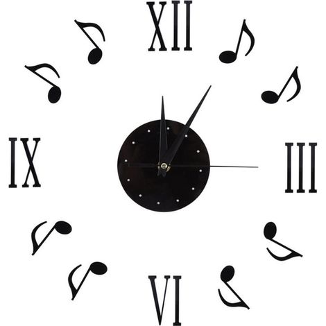 Eosnow Horloge murale autocollante, avec horloges CD en vinyle, horloge à notes musicales, mouvement de balayage silencieux, pour salon, bureau, chambre à coucher (1/4)