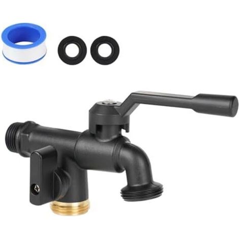 Robinet tout cuivre antigel, une entrée et deux sorties, adaptateur de robinet en laiton de 1/2 pouce, double sortie d'eau, robinet extérieur durable. (1/4)