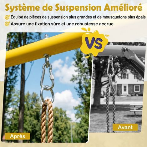 Portique balançoire enfant 4-en-1 en métal avec siège, panier de basket, échelle et corde, pour jardin et cour (1/5)