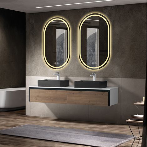 MODFU – Espejo LED de baño 60x90 cm con antivaho, 3 tonos, regulable y 50.000 h – Plateado (1/5)