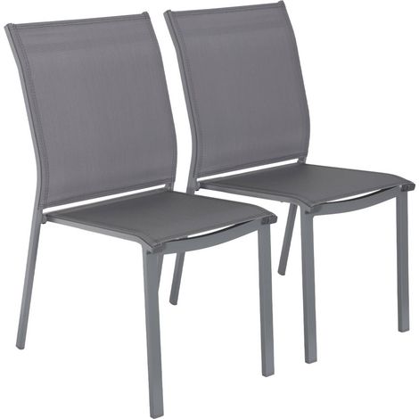 Set of 2 stackable garden chairs aluminium and anthracite textilene, 64.5 x 45.5 x 89.5 cm - Buffalo