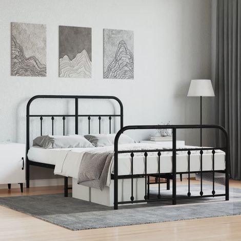 Lit adulte avec tête de lit pour Couchage,Cadre de lit métal/pied de lit noir 120x190 cm -BV78811 (1/5)