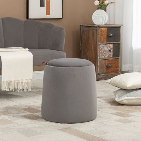Pouf de rangement rond 44x44x47,5 cm gris foncé – couvercle réversible, sans matelas (1/5)