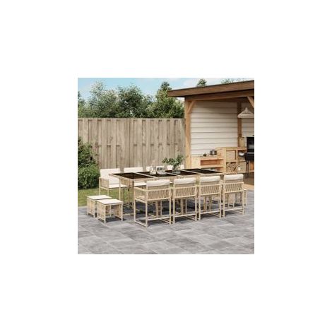 Ensemble à manger de jardin et coussins 13 pcs beige (1/5)