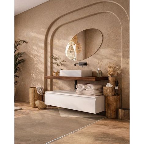 Mobile bagno 80x46 tabacco bianco lucido Oasy con top e lavabo appoggio (1/4)