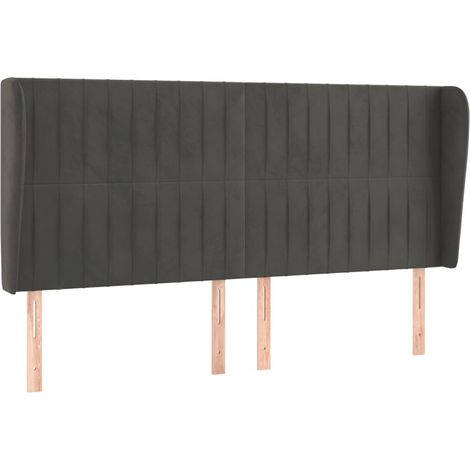 Testiera accessorio letto mobile camera da letto con bordo laterale 203 x 23 x 118/128 cm tessuto velluto grigio scuro TDL0204926