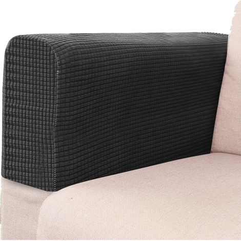2 Housses d'accoudoirs, extensible, polyester, noir, pour canapé fauteuil salon (1/5)