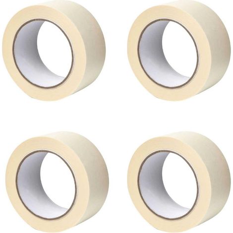 X4 RUBAN ADHÉSIF DE MASQUAGE PAPIER CRÊPE - PROTECTION DES SURFACES LORS DE TRAVAUX DE DÉCORATION PEINTURE - 50MM X 50M - BEIGE (1/4)